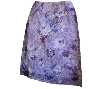 VTG XL Long Maxi Skirt Purple Floral Voile Chiffon Fairycore Grunge Cottage